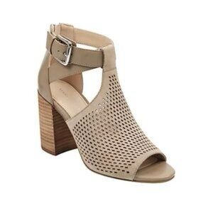 Marc Fisher Gaby Sandals Taupe Perforated Block Heel with Ankle Buckle 10 M